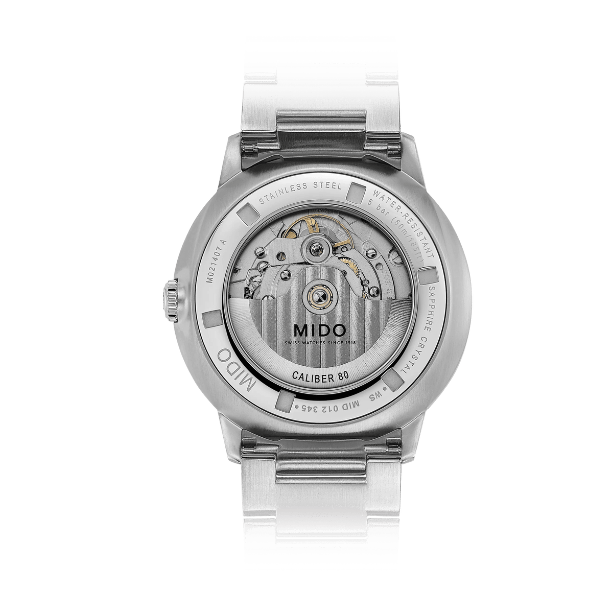 MIDO Commander Gradient Automatico Uomo 40 mm Acciaio 316L Quadrante Trasparente Fumé Blu Vetro Zaffiro Data Caliber 80 Bracciale Acciaio 50 m Swiss Made Ref. M021.407.11.411.01