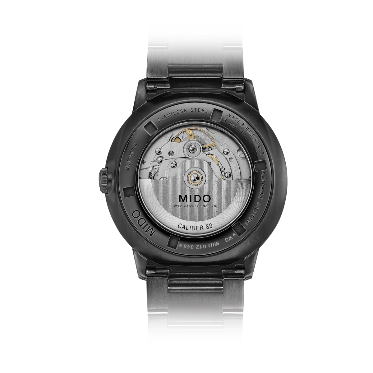 MIDO Commander Gradient Automatico Uomo 40 mm Acciaio 316L PVD Nero Quadrante Trasparente Fumé Nero Vetro Zaffiro Data Caliber 80 Bracciale Acciaio Nero 50 m Swiss Made Ref. M021.407.33.411.00