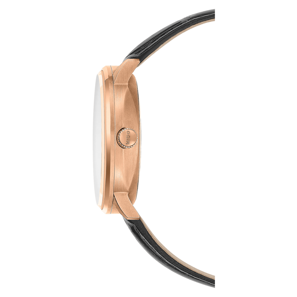 MIDO Commander Gradient Automatico Uomo 40 mm Acciaio PVD Oro Rosa Quadrante Trasparente Fumé Nero Vetro Zaffiro Data Caliber 80 Pelle Nera 50 m Swiss Made Ref. M021.407.36.411.00