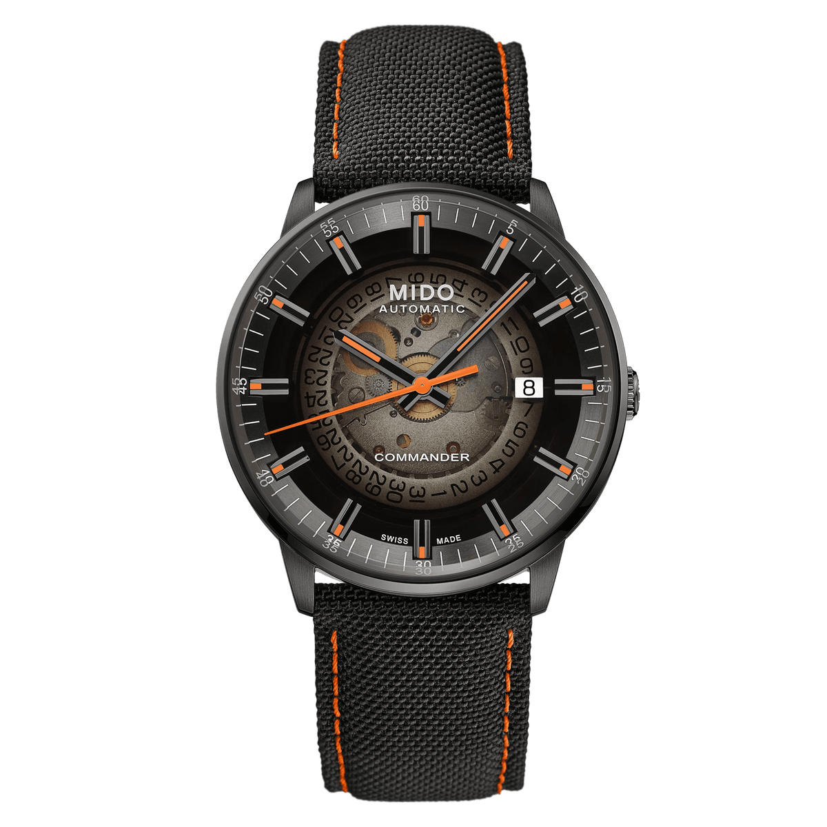 MIDO Commander Gradient Automatico Uomo 40 mm Acciaio 316L PVD Nero Quadrante Trasparente Fumé Nero Vetro Zaffiro Data Caliber 80 Cinturino Nero 50 m Swiss Made Ref. M021.407.37.411.00 Oasi Watch