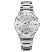 Orologio automatico con bracciale in acciaio e quadrante argento day-date, MON 8