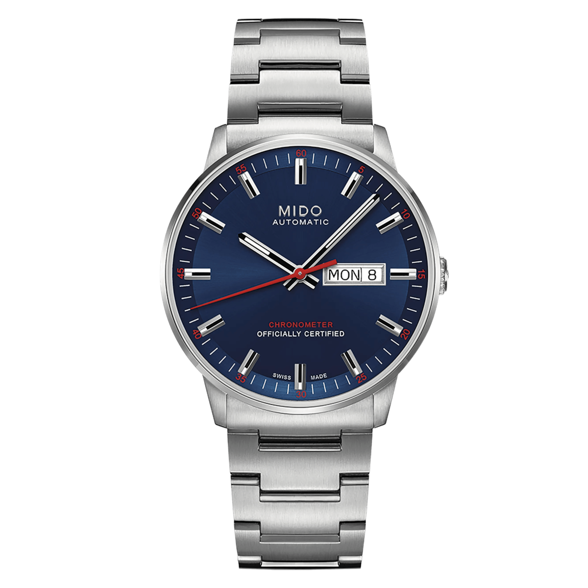 MIDO Commander Chronometer Automatico Uomo 40 mm Acciaio 316L Quadrante Blu Dégradé Vetro Zaffiro COSC Day-Date Caliber 80 Si Bracciale Acciaio 50 m Swiss Made Ref. M021.431.11.041.00 Oasi Watch