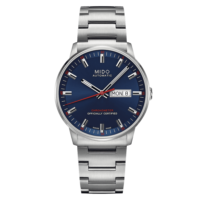 MIDO Commander Chronometer Automatico Uomo 40 mm Acciaio 316L Quadrante Blu Dégradé Vetro Zaffiro COSC Day-Date Caliber 80 Si Bracciale Acciaio 50 m Swiss Made Ref. M021.431.11.041.00