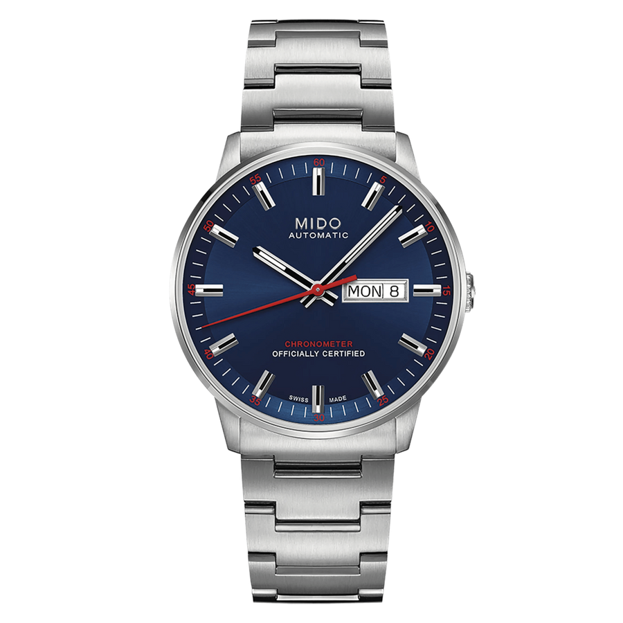 MIDO Commander Chronometer Automatico Uomo 40 mm Acciaio 316L Quadrante Blu Dégradé Vetro Zaffiro COSC Day-Date Caliber 80 Si Bracciale Acciaio 50 m Swiss Made Ref. M021.431.11.041.00