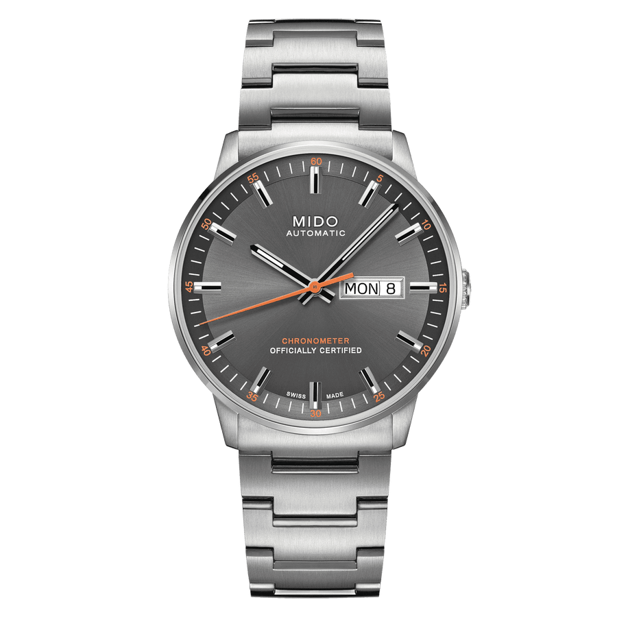 MIDO Commander Chronometer Automatico Uomo 40 mm Acciaio 316L Quadrante Antracite Soleil Vetro Zaffiro COSC Day-Date Bracciale Acciaio 50 m Swiss Made Ref. M021.431.11.061.01