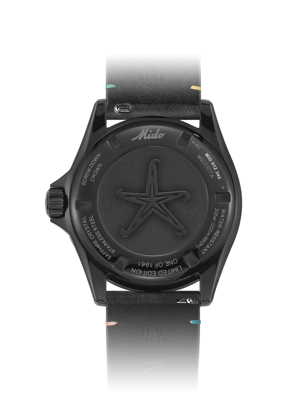 Orologio automatico nero con cinturino nero e quadrante nero con stella