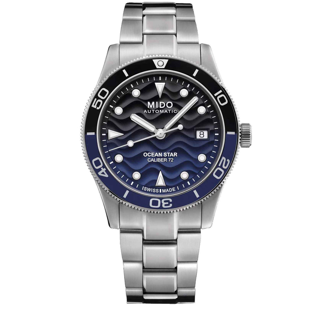 Orologio automatico MIDO Ocean Star 39 mm in acciaio, quadrante nero/blu con datario