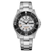 Orologio automatico uomo con quadrante bianco, lunetta nera girevole e bracciale in acciaio