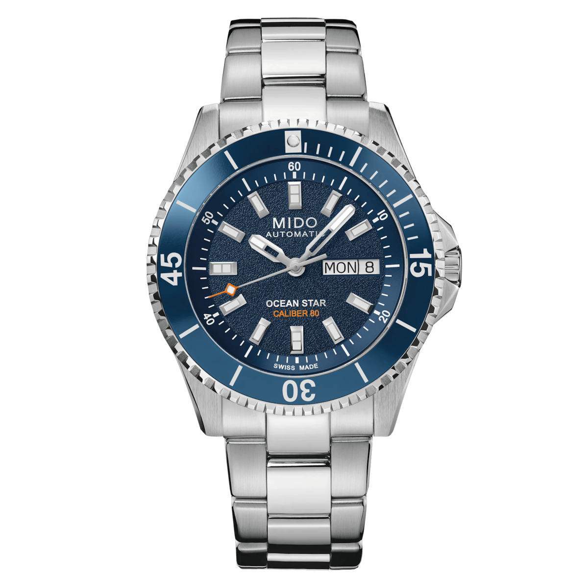MIDO Ocean Star 200 Automatico Uomo 41 mm Acciaio 316L Quadrante Blu Lunetta Girevole Vetro Zaffiro Day-Date Caliber 80 Bracciale Acciaio 200 m Swiss Made Ref. M026.930.11.041.00 Oasi Watch