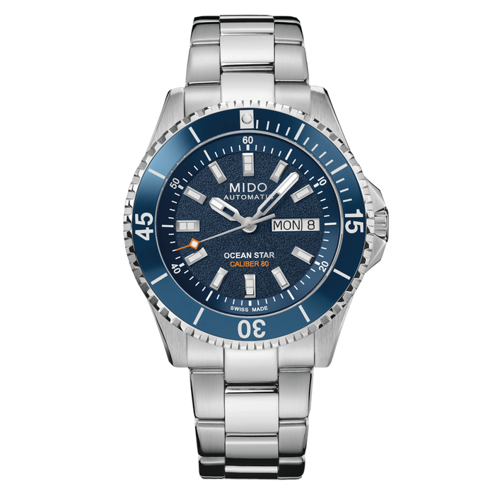 MIDO Ocean Star 200 Automatico Uomo 41 mm Acciaio 316L Quadrante Blu Lunetta Girevole Vetro Zaffiro Day-Date Caliber 80 Bracciale Acciaio 200 m Swiss Made Ref. M026.930.11.041.00