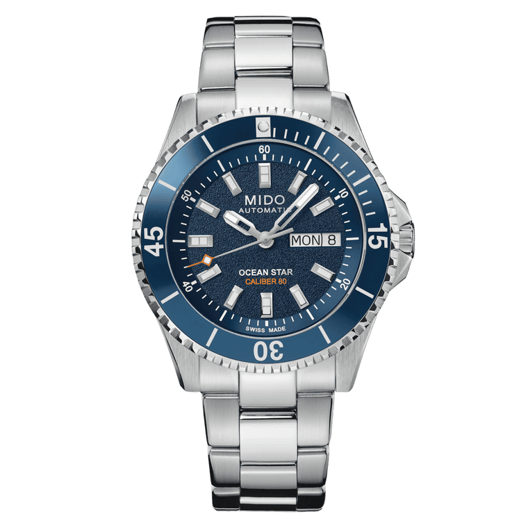 MIDO Ocean Star 200 Automatico Uomo 41 mm Acciaio 316L Quadrante Blu Lunetta Girevole Vetro Zaffiro Day-Date Caliber 80 Bracciale Acciaio 200 m Swiss Made Ref. M026.930.11.041.00