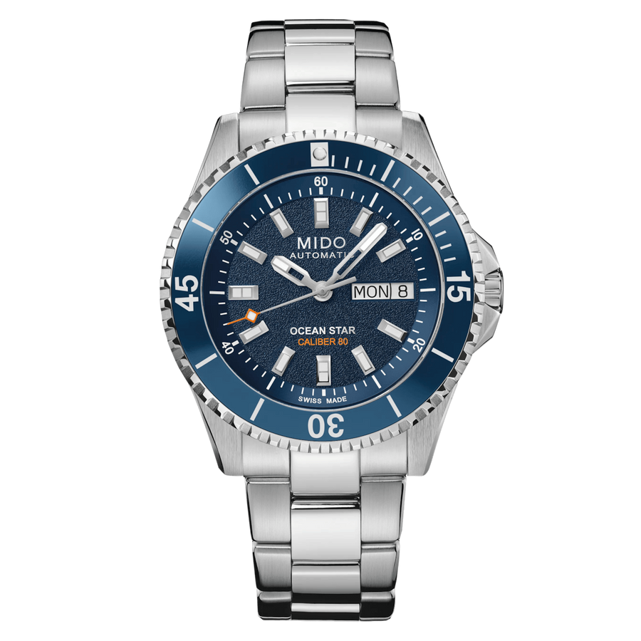 MIDO Ocean Star 200 Automatico Uomo 41 mm Acciaio 316L Quadrante Blu Lunetta Girevole Vetro Zaffiro Day-Date Caliber 80 Bracciale Acciaio 200 m Swiss Made Ref. M026.930.11.041.00