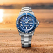 Orologio automatico MIDO con quadrante blu e bracciale in acciaio, indicatore MON 8