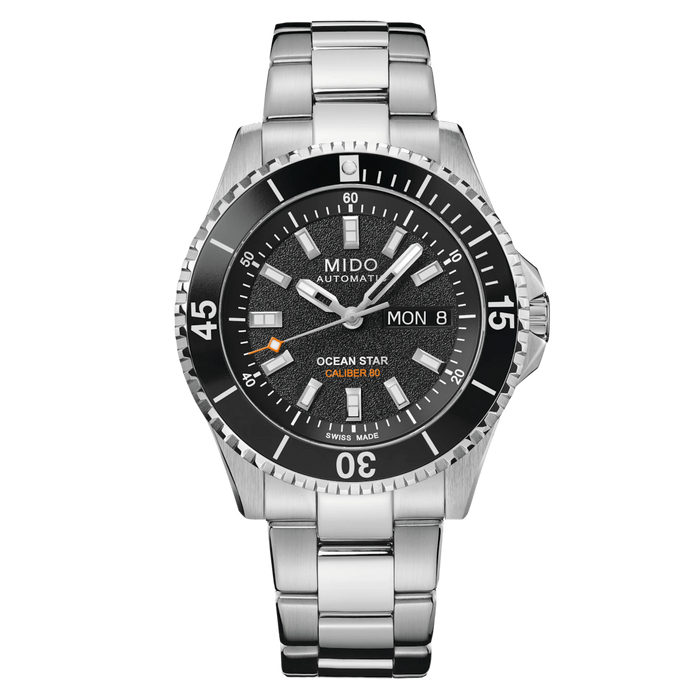 MIDO Ocean Star 200 Automatico Uomo 41 mm Acciaio 316L Quadrante Nero Lunetta Girevole Vetro Zaffiro Day-Date Caliber 80 Bracciale Acciaio 200 m Swiss Made Ref. M026.930.11.051.00