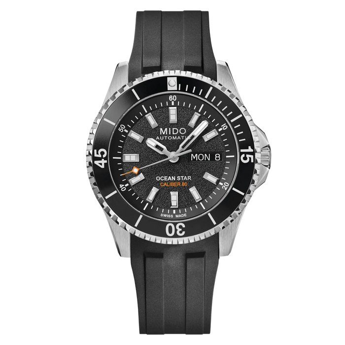 MIDO Ocean Star 200 Automatico Uomo 41 mm Acciaio 316L Quadrante Nero Lunetta Ceramica Nera Vetro Zaffiro Day-Date Caliber 80 Caucciù Nero 200 m Swiss Made Ref. M026.930.17.051.00