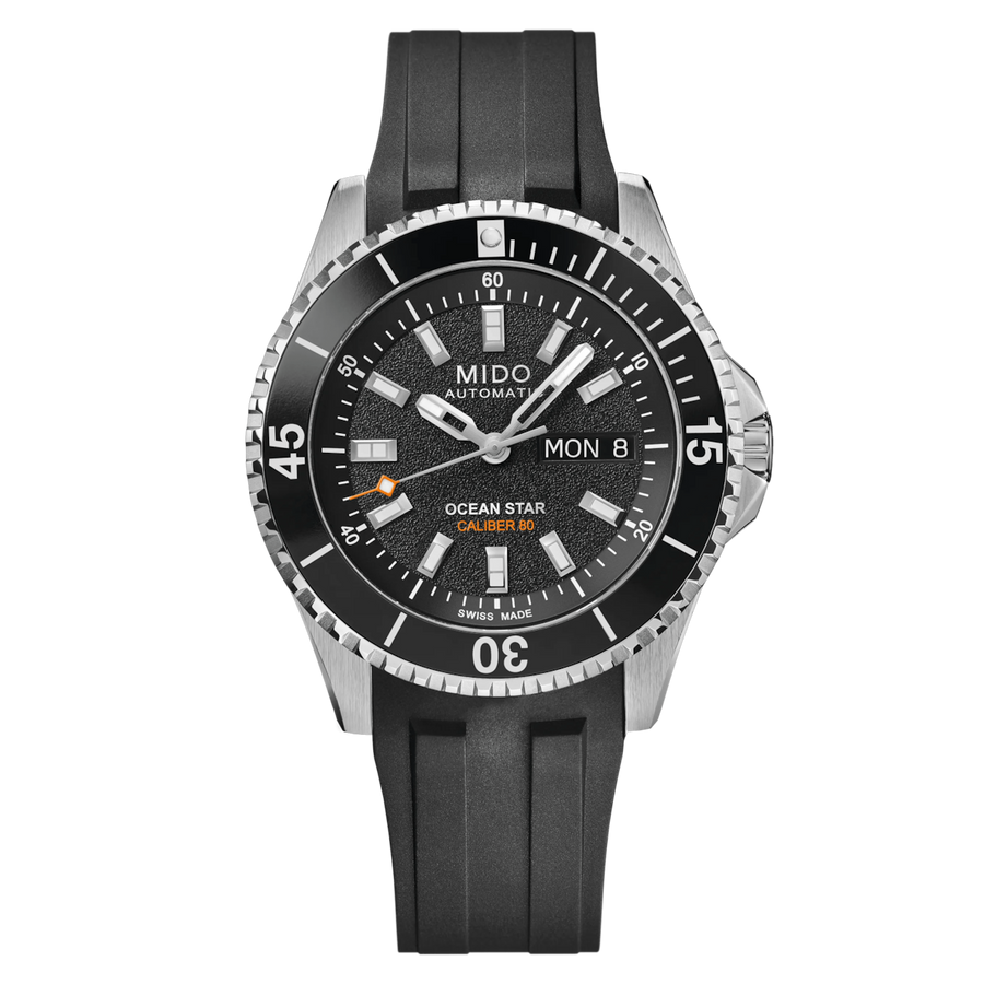 MIDO Ocean Star 200 Automatico Uomo 41 mm Acciaio 316L Quadrante Nero Lunetta Ceramica Nera Vetro Zaffiro Day-Date Caliber 80 Caucciù Nero 200 m Swiss Made Ref. M026.930.17.051.00