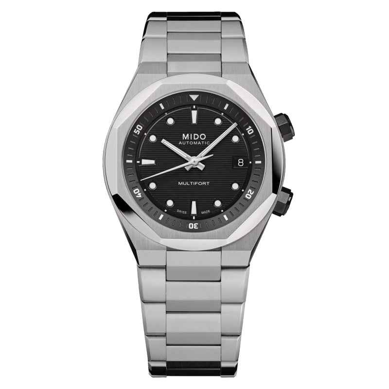 Orologio automatico Mido con quadrante nero e cinturino in acciaio, cassa 38 mm