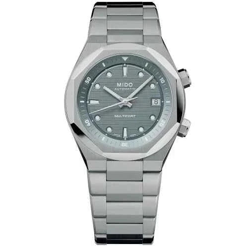 Orologio automatico Mido Multifort con quadrante grigio e datario, bracciale in acciaio