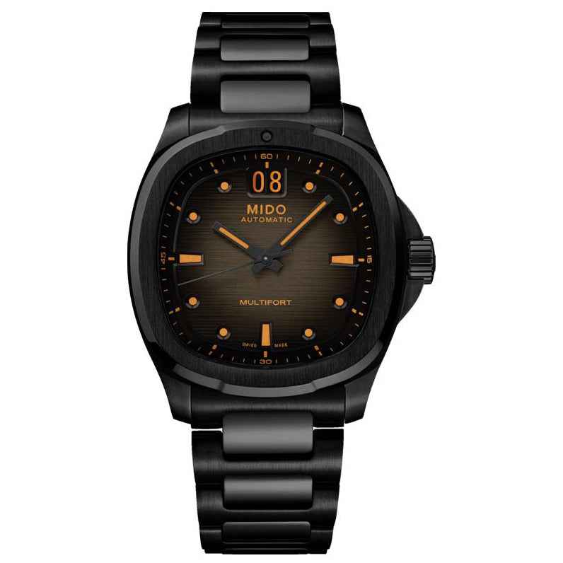 Orologio Mido Multifort Big Date 40mm nero PVD, quadrante grigio, bracciale acciaio