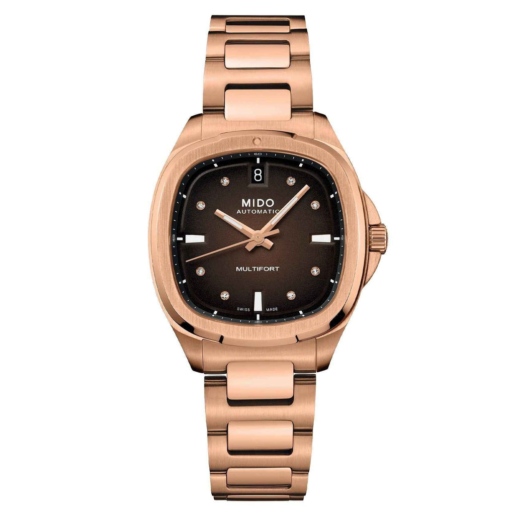Orologio Mido Multifort automatico 35 mm, quadrante nero, bracciale PVD oro rosa