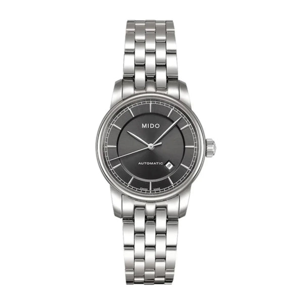 MIDO Baroncelli II Automatico Donna 29 mm Acciaio Quadrante Grigio Vetro Zaffiro Data ETA 2671 Bracciale Acciaio 50 m Swiss Made Ref. M7600.4.13.1