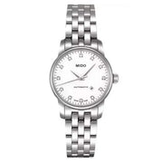 Orologio da donna automatico in acciaio con quadrante bianco e indici a diamanti