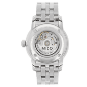 Orologio da donna con fondello trasparente e movimento visibile, bracciale in acciaio