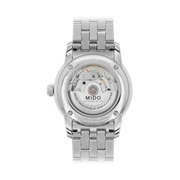 Orologio da uomo con fondello a vista del movimento automatico e bracciale in acciaio.