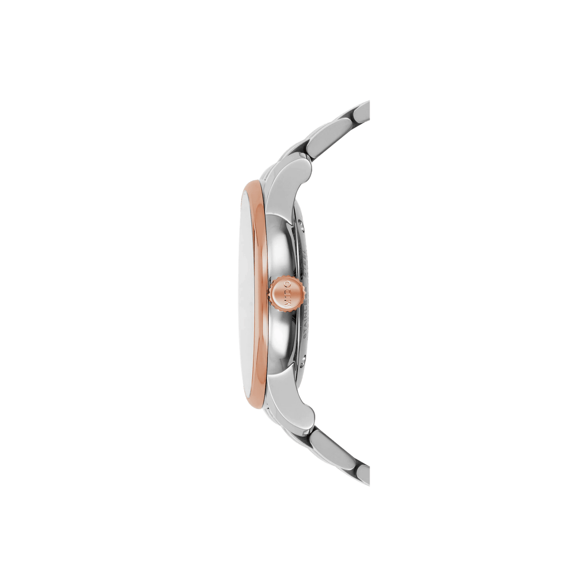 MIDO Baroncelli Tradition Automatico Uomo 38 mm Acciaio PVD Oro Rosa Quadrante Bianco Numeri Romani Vetro Zaffiro Antiriflesso Data Bracciale Bicolore 50 m Swiss Made Ref. M8600.9.N6.1