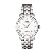 Orologio automatico uomo in acciaio, quadrante bianco con numeri romani, bracciale