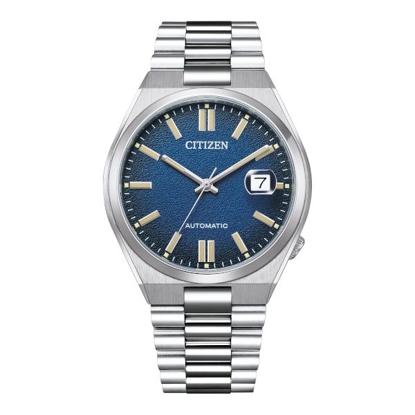 Citizen Tsuyosa Automatico Uomo 40 mm Acciaio Quadrante Blu Scuro Testurizzato Vetro Zaffiro Lente Data Calibro 8210 Bracciale Acciaio 50 m Ref. NJ0151-88L
