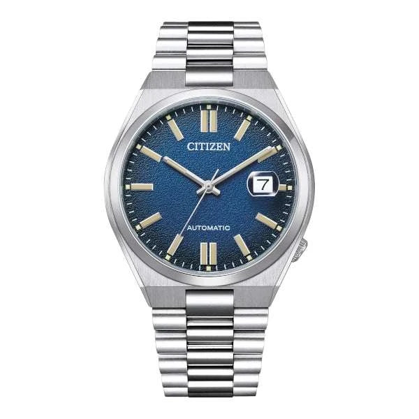 Citizen Tsuyosa Automatico Uomo 40 mm Acciaio Quadrante Blu Scuro Testurizzato Vetro Zaffiro Lente Data Calibro 8210 Bracciale Acciaio 50 m Ref. NJ0151-88L