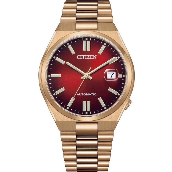 Citizen Tsuyosa Automatico Unisex 40 mm Acciaio Oro Rosa Quadrante Rosso Soleil Vetro Zaffiro Data Calibro 8210 Bracciale Acciaio Oro Rosa 50 m Ref. NJ0153-82X