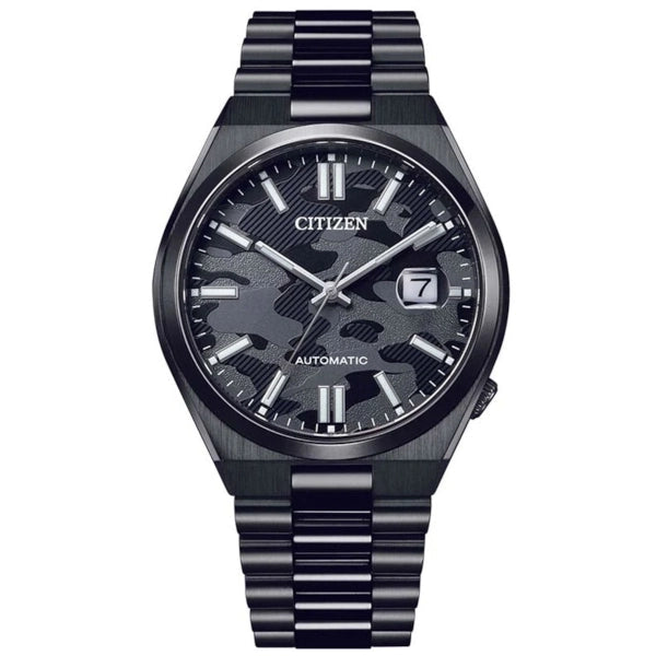 Citizen Tsuyosa Automatico Uomo 40 mm Acciaio Nero Quadrante Nero Camouflage Vetro Zaffiro Data Calibro 8210 Bracciale Acciaio Nero 50 m Ref. NJ0155-87E
