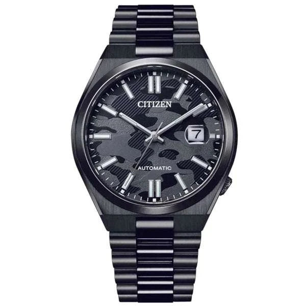 Citizen Tsuyosa Automatico Uomo 40 mm Acciaio Nero Quadrante Nero Camouflage Vetro Zaffiro Data Calibro 8210 Bracciale Acciaio Nero 50 m Ref. NJ0155-87E