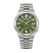 Orologio automatico uomo in acciaio con quadrante verde camouflage e bracciale maglie