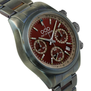 Orologio cronografo quarzo con quadrante rosso e cassa in acciaio satinato, tre contatori