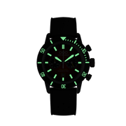 Orologio con luminescenza verde sul quadrante, cinturino nero in silicone e contatori