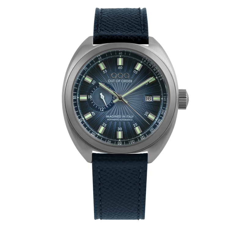 Out Of Order Torpedine Blue Sunray Automatico Unisex 42 mm Acciaio Vintage Quadrante Blu Soleil Miyota 8217 Vetro Bombato Pelle Italiana 100 m Ref. OOO.001-31.BL.BL