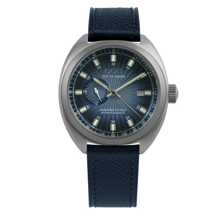 Out Of Order Torpedine Blue Sunray Automatico Unisex 42 mm Acciaio Vintage Quadrante Blu Soleil Miyota 8217 Vetro Bombato Pelle Italiana 100 m Ref. OOO.001-31.BL.BL