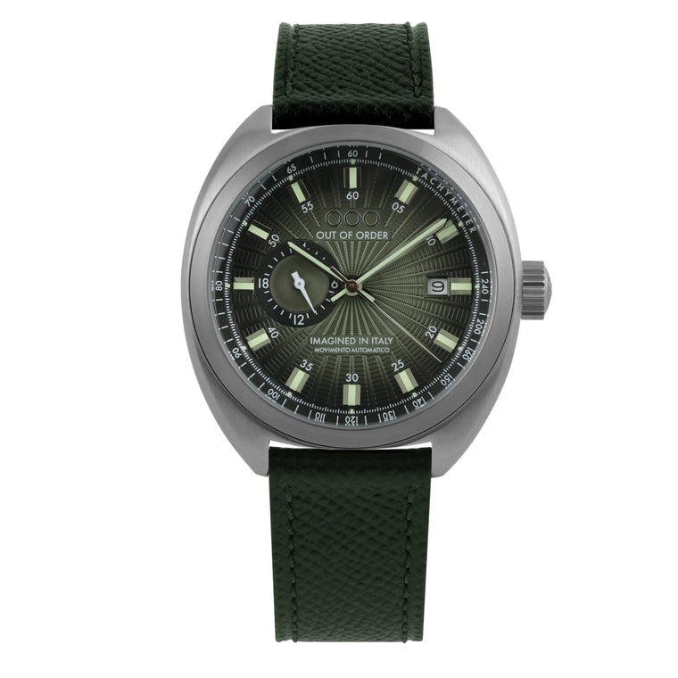Out Of Order Torpedine Jade Automatico Unisex 42 mm Acciaio Quadrante Verde Guilloché Vetro Bombato Calibro Miyota 8217 Pelle Verde 100 m Ref. OOO.001-31.VE.GU.