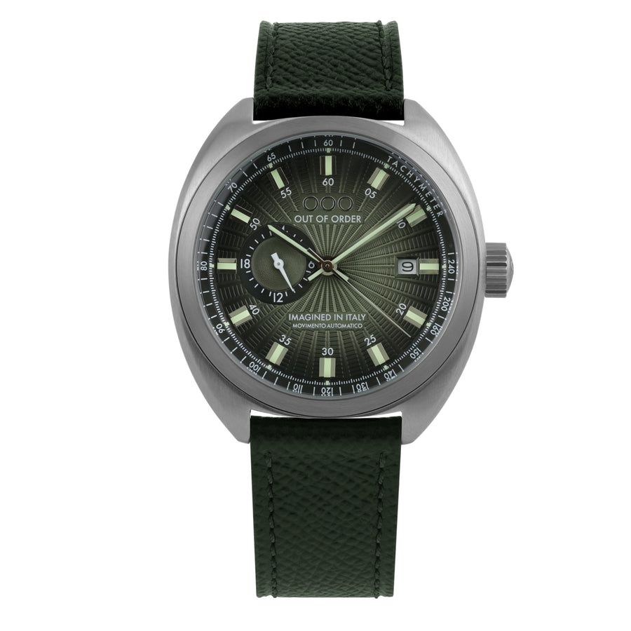 Out Of Order Torpedine Jade Automatico Unisex 42 mm Acciaio Quadrante Verde Guilloché Vetro Bombato Calibro Miyota 8217 Pelle Verde 100 m Ref. OOO.001-31.VE.GU.