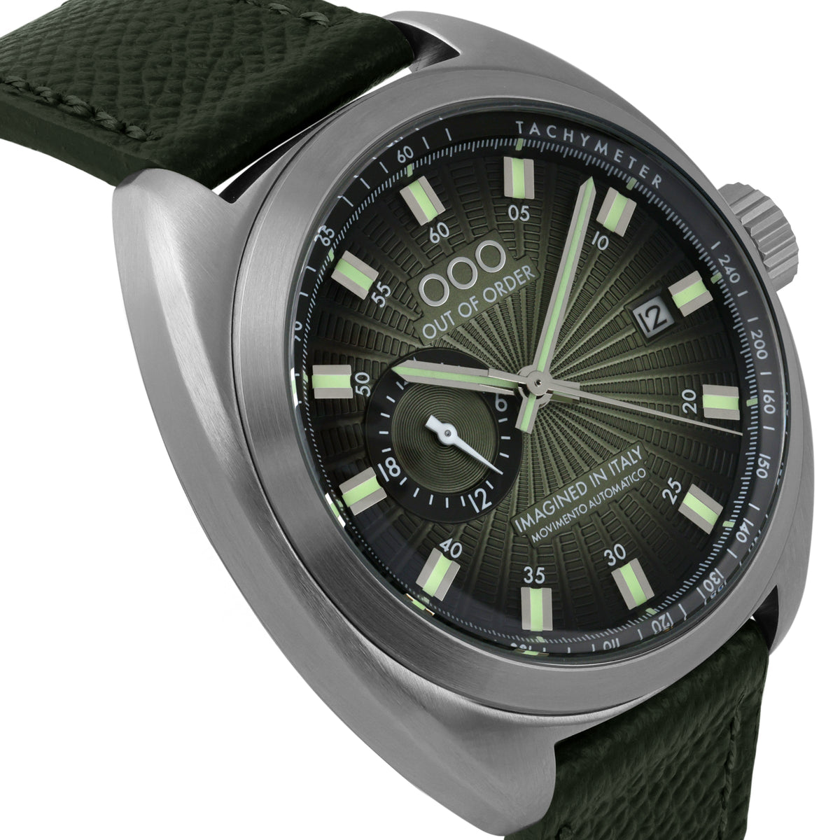 Out Of Order Torpedine Jade Automatico Unisex 42 mm Acciaio Quadrante Verde Guilloché Vetro Bombato Calibro Miyota 8217 Pelle Verde 100 m Ref. OOO.001-31.VE.GU.