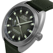 Orologio automatico 42 mm con quadrante nero e accenti verdi, cinturino in pelle verde.