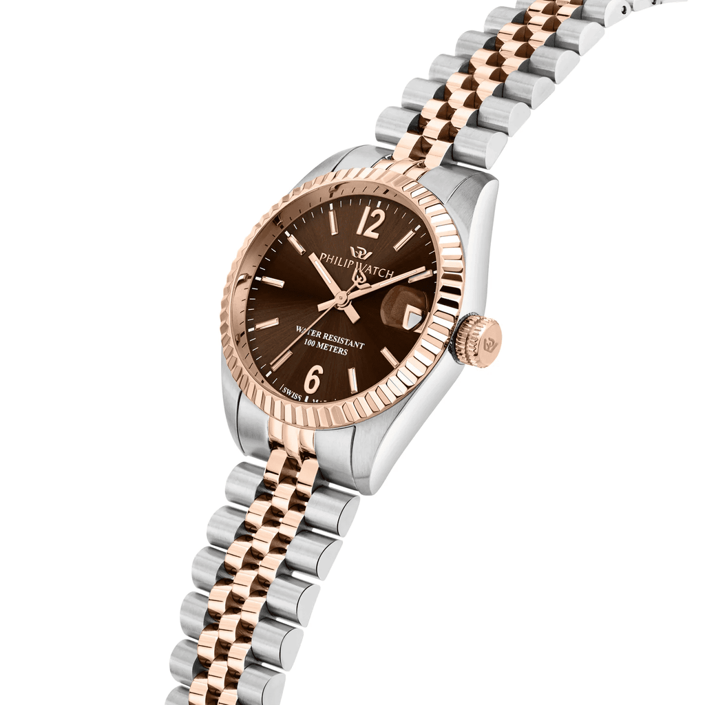 Orologio da polso Philip Watch con quadrante marrone e bracciale bicolore acciaio/oro rosa