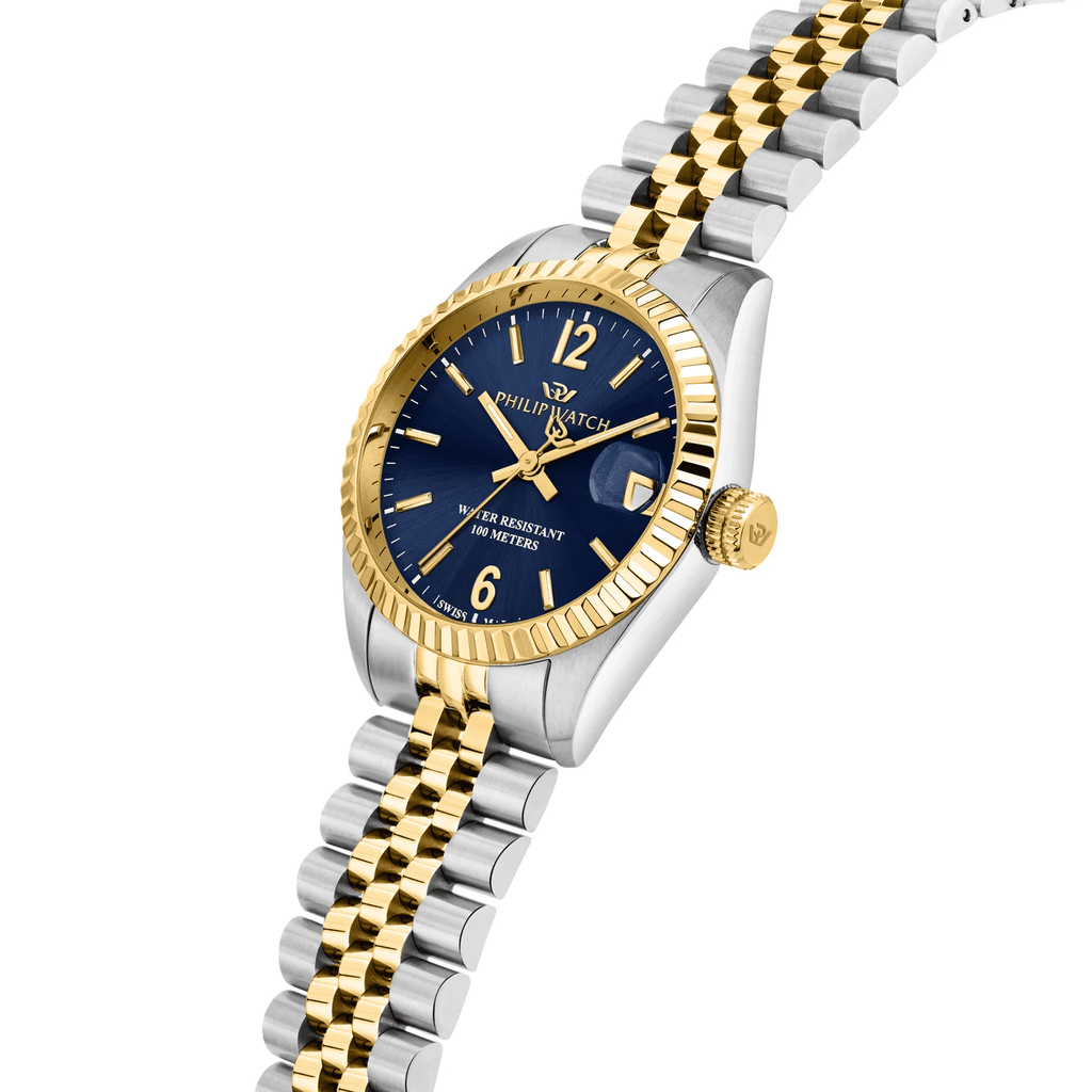 Orologio Philip Watch Caribe con quadrante blu, corona e bracciale bicolore acciaio/oro