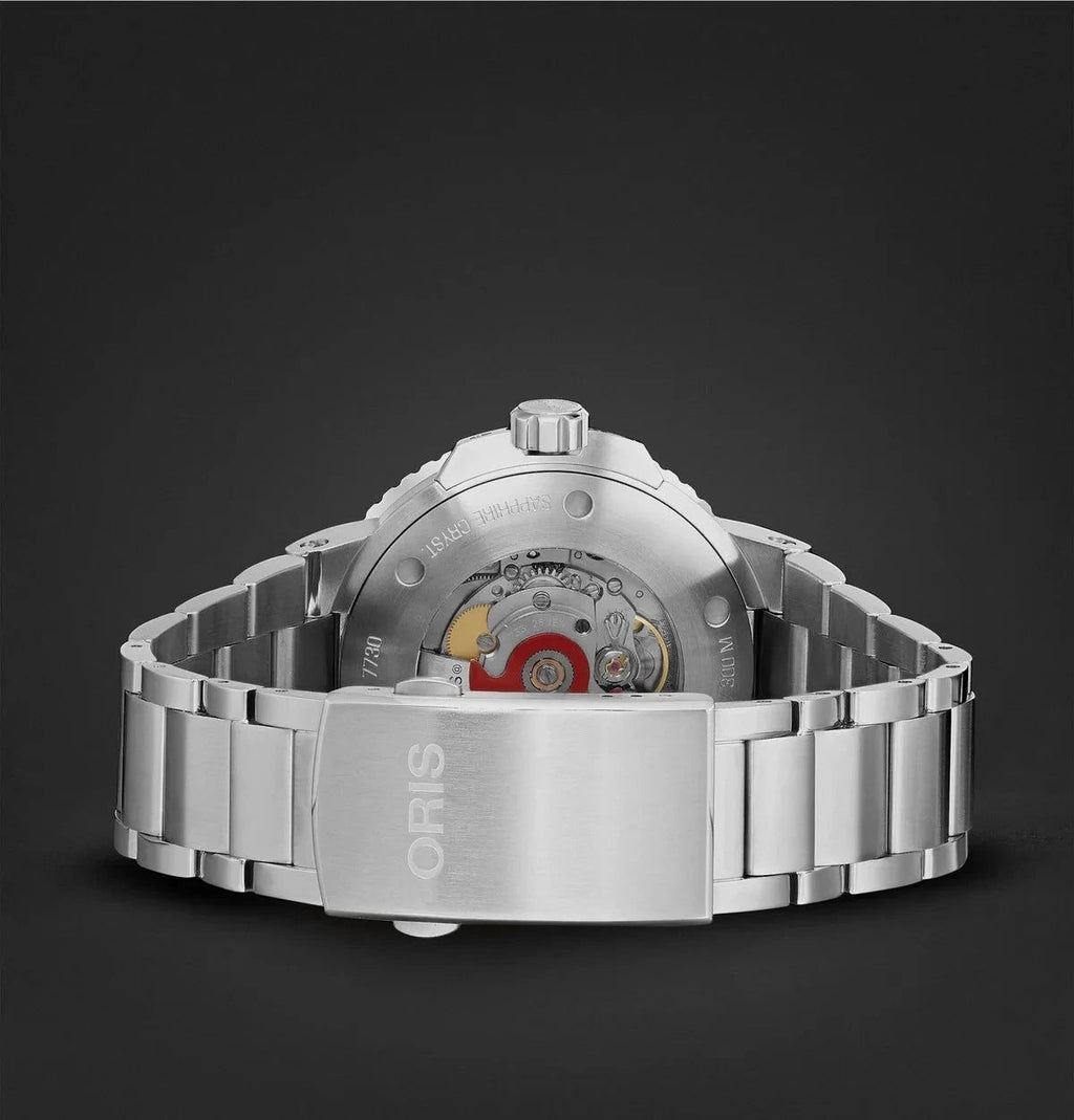 Orologio automatico in acciaio con fondello a vista e cinturino maglia