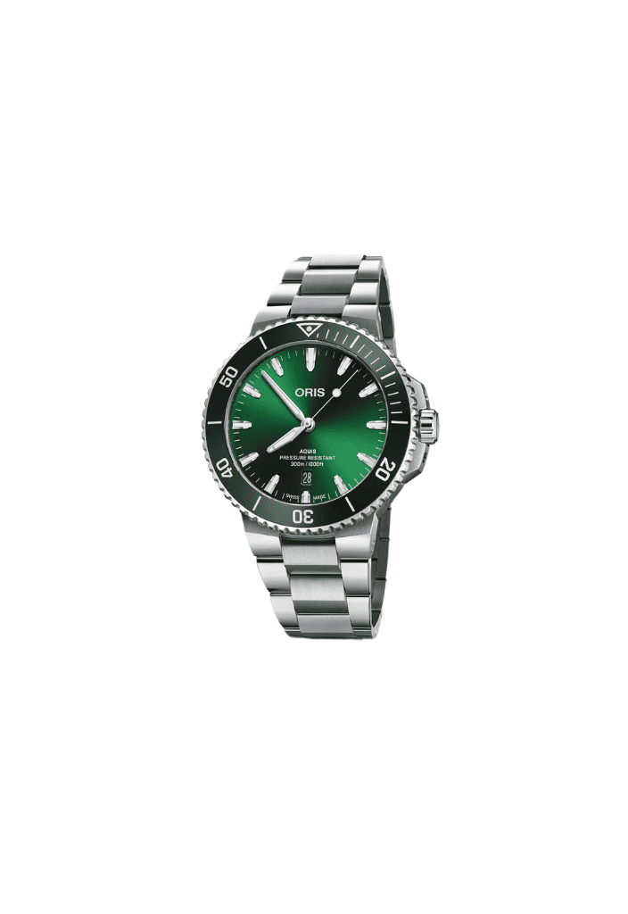 Orologio subacqueo automatico con quadrante verde e bracciale in acciaio