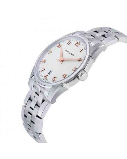Orologio Hamilton in acciaio con quadrante bianco, vista laterale