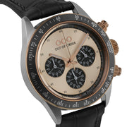 Orologio con cassa argento e dettagli rosé, quadrante champagne cronografo.
